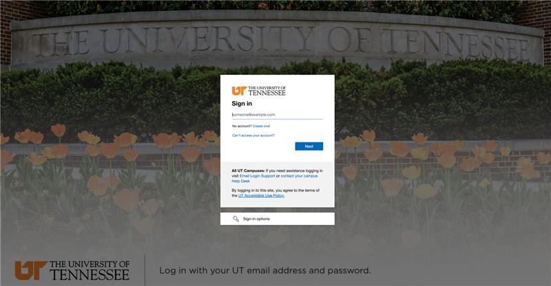 Image of new login that UTM users will use to access Microsoft products.